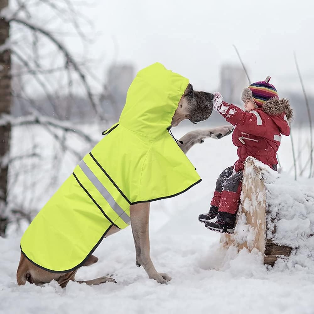 Waterproof Dog Raincoat, Adjustable Pet Rain Coats - Neon Green / Large - image 4