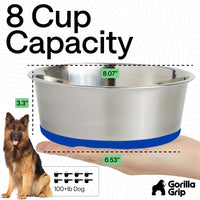 GORILLA GRIP Dog Bowl Set, Food Grade 304 Stainless Steel, 8 Cup - Royal Blue / 8 Cup (Set of 2) - image 4