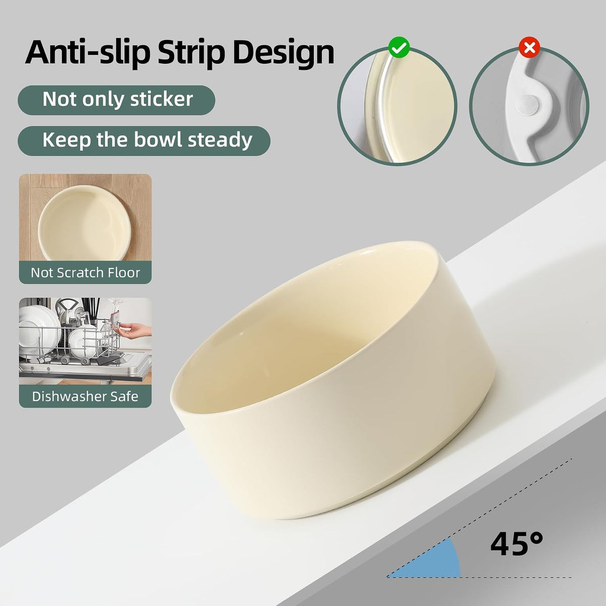 Cat Bowls Set of Two, 5.1” Ceramic Cat Food Bowls - Light Yellow / Bowl+Tray - 5.1" - image 3