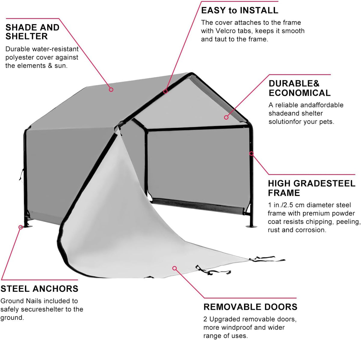 Outdoor Dog House for Large Dogs, XL Pet Tent Weatherproof, Grey – Essentials for Dogs - image 2
