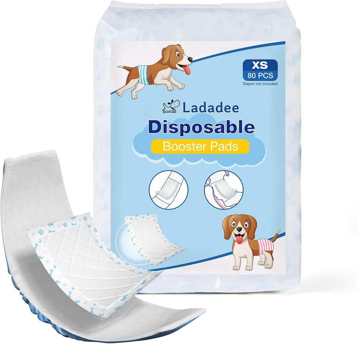 Disposable Dog Diaper Liners Booster Pads for Male & Female Dogs - XS-80Count