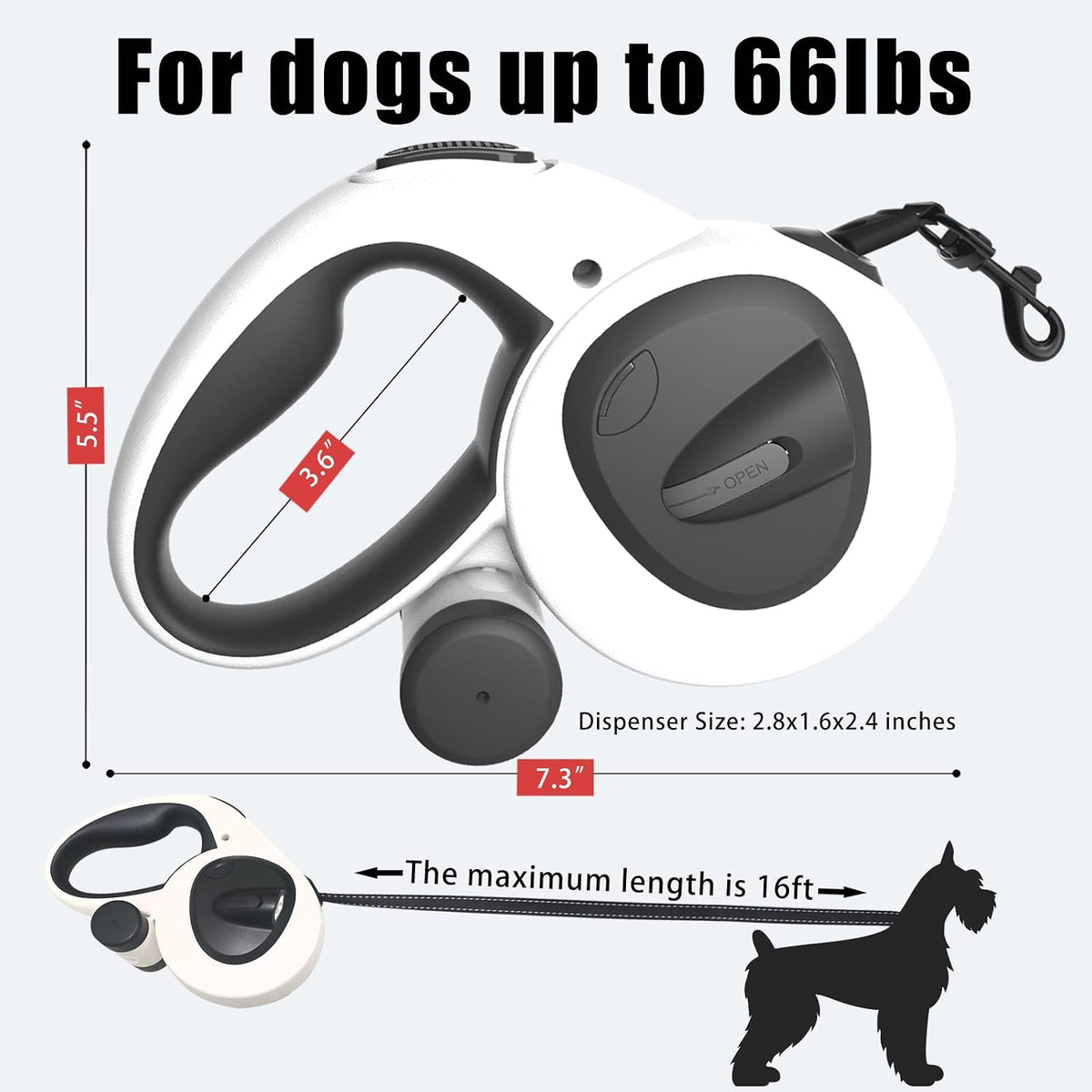 4-in-1 Retractable Dog Leash with LED Light & Dispenser & Poop Bags – Essentials for Dogs - Medium - image 4