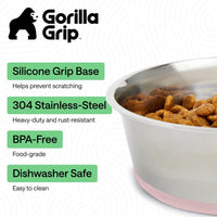 GORILLA GRIP Dog Bowl Set, Food Grade 304 Stainless Steel, 8 Cup - Light Pink / 8 Cup (Set of 2) - image 2