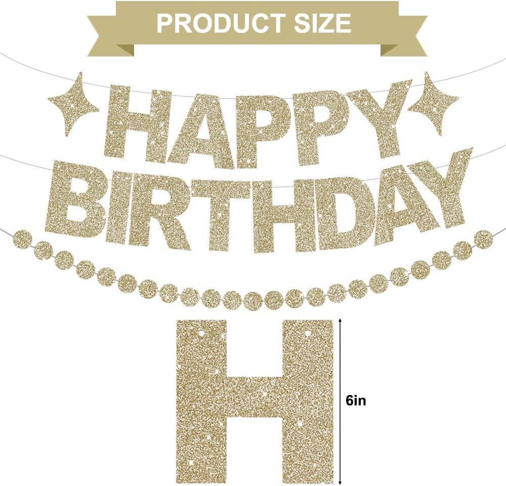 BEISHIDA Pre-Strung Glitter Pink Happy Birthday Banner Party Sign - Champagne - image 3
