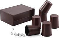 ImnBest set of six black felt-lined leather dice cups with 30 dice and faux leather storage case - view 2