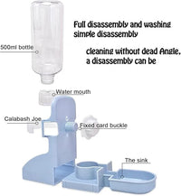 HERCOCCI PET Feeder and Water Bottle Set, Large Blue (500ml), Durable Hay Food Bin Feeder, Food Bowl, Gravity-Fed Water Dispenser for Rabbit, Guinea Pig, Chinchilla