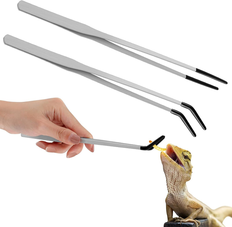 Lasnten 2 Pcs Reptile Feeding Tongs, Long - Silver / 10 Inch, 10.5 Inch
