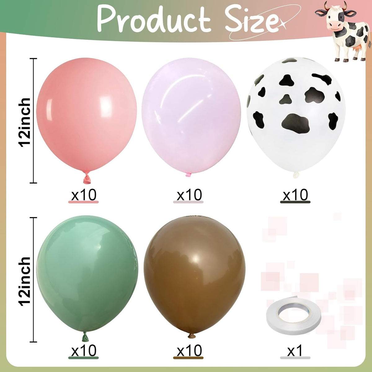 Sage Green Brown Balloons - Pink Green Cow - image 3