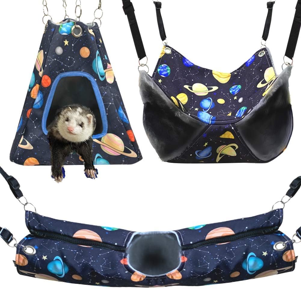 Ferret Rat Hammock Tent Hanging Tunnel Cage Accessories Set for Small - Galaxy Black