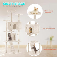 FDW Cat Tree 70in Cat Tower Multi-Level Durable Cat Scratching Post & Cozy Fun Cat Jumping Platform Space Saving Cat Condo Pet Play House for Indoor Cats,Beige