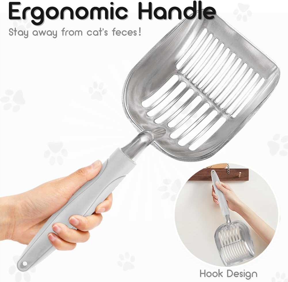 Showvigor Cat Litter Scoop, Metal Cat Scooper - Greige - image 4