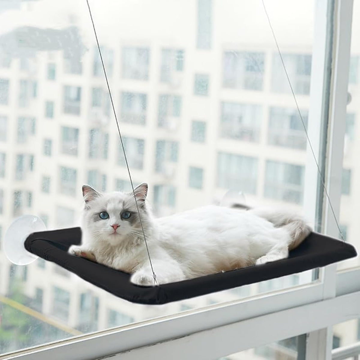 Khaki Cat Window Hammock Perch Cat Safety Sunny Bed with Durable - Black-1