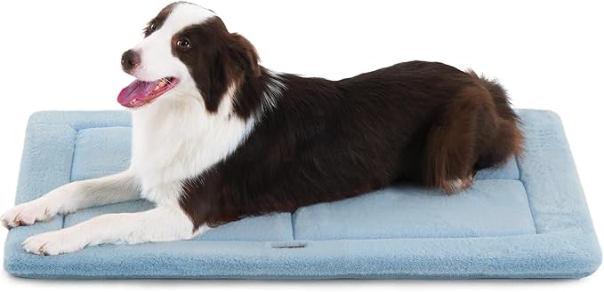 Made4Pets Dog Crate Pad Bed for Large Dogs, Washable & Reversible, Anti-Slip Kennel Mat for Cozy Sleeping, Soft Fluffy Dog Bed for Indoor & Outdoor Use, 36"x27", Blue