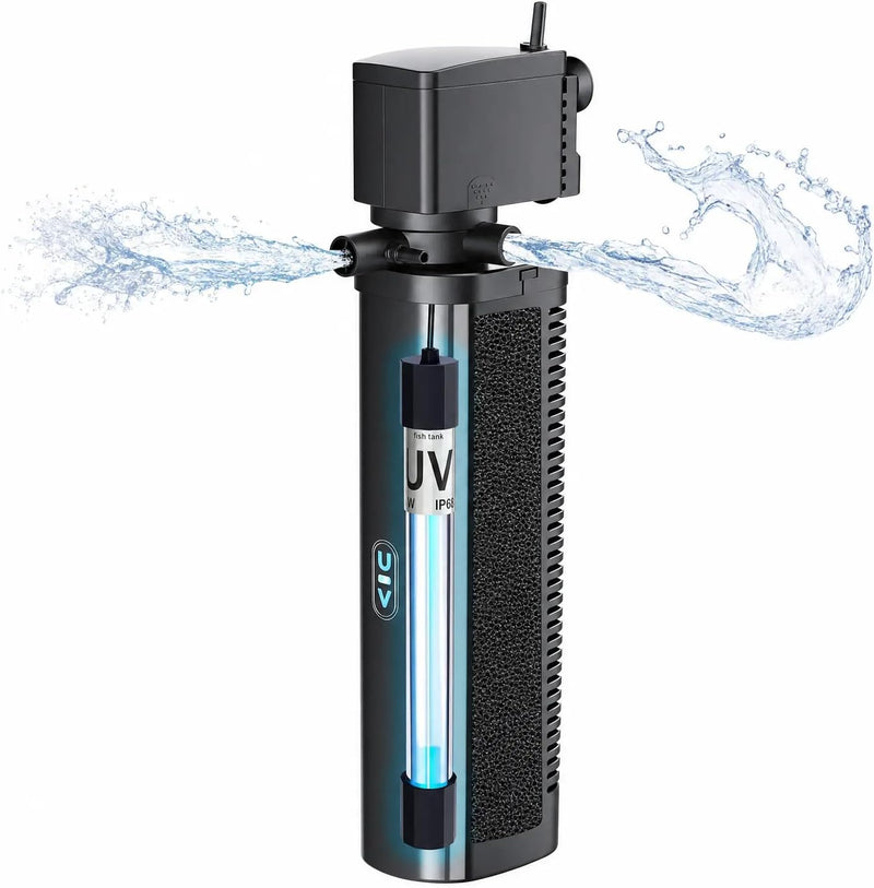 COOSPIDER Aquarium Filter with 7W U-V Light 300GPH for 75-200 Gallon - JUP-03 (for 75-200 Gallon Tank) POWERFUL
