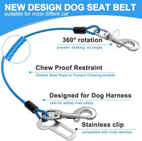 Dog Seat Belt Harness for Car,2pcs Dog Seatbelt of Coated Wire Leash Safety Restraint,No Chew Tether Cable Vehicle Dog Accessories,Double Clips & Latch (2 Pack Red+Blue, 32 inch/80 CM)
