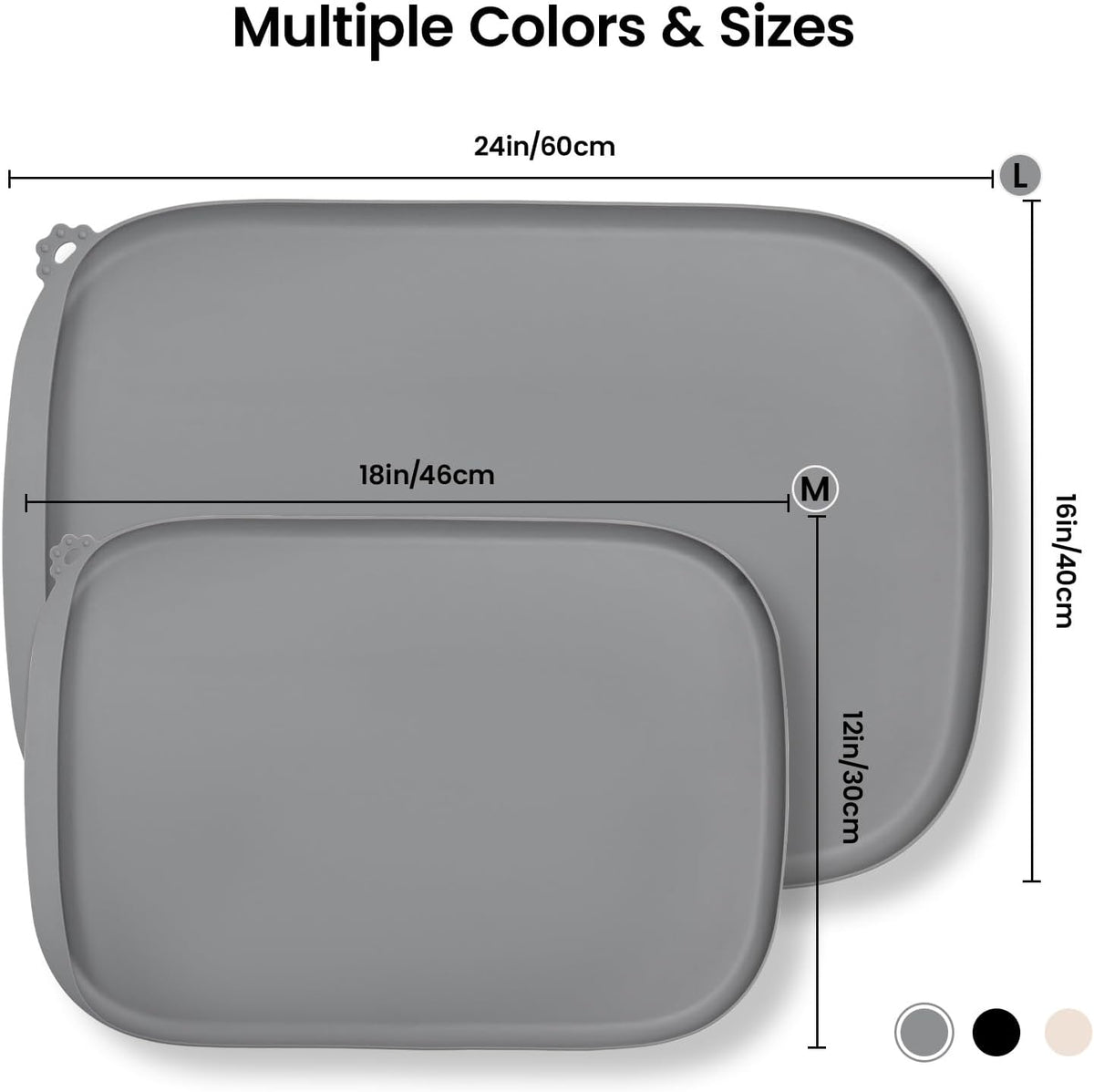 Conlun Dog Food Mat,1/2 Inch Raised Edges Cat Feeding Mat for Spill Containment,BPA-Free Silicone - 24"L x 16"W / Grey - image 3