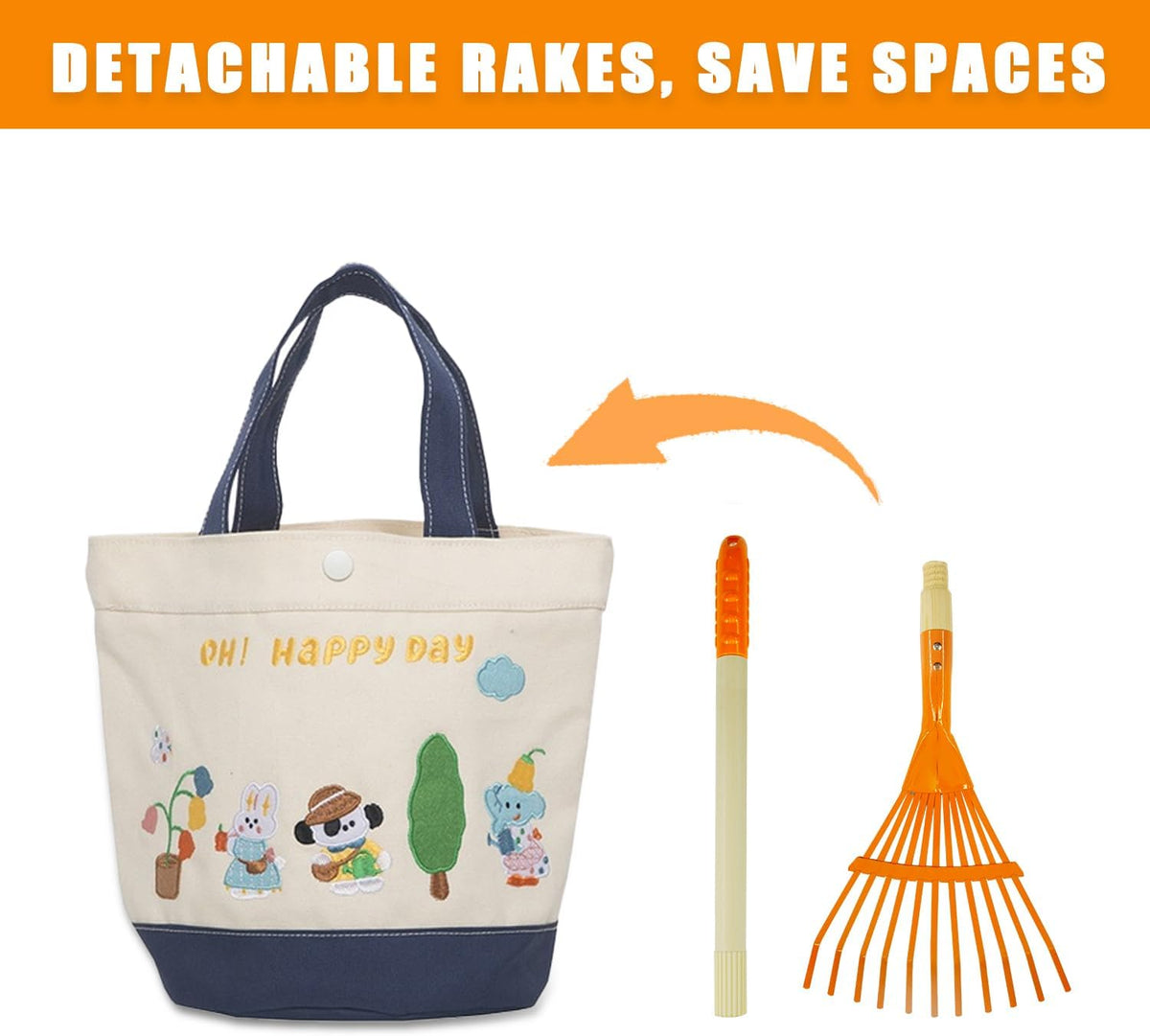 POMIKU kids rakes, four orange child size leaf rakes with wooden handles - view 8