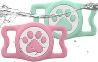 IP68 Waterpoof Dog Airtag Holder, Stretchy Silicone Full Body Covered Apple Air Tag Holder for Dog Cat Collar Fit All Width Collar (Green/Pink, 2 Pack)