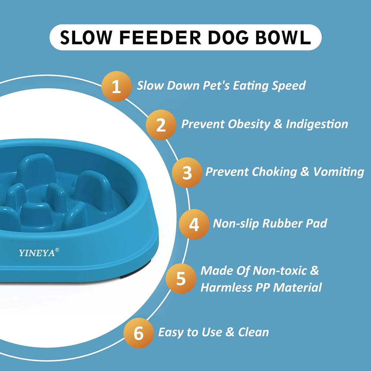 YINEYA Slow Feeder Dog Bowl for Medium Dogs - Small / A - DarkBlue & RoseRed - image 2