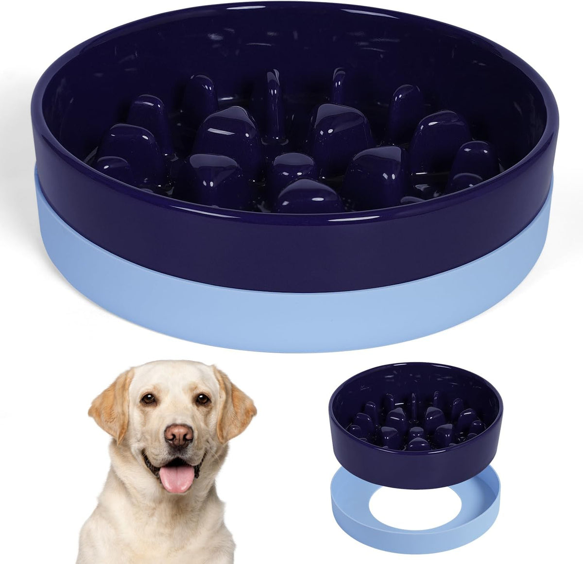 Sted Ceramic Slow Feeder Dog Bowls for Medium Large Breed – Essentials for Dogs - Large-9.5 inches / Blue
