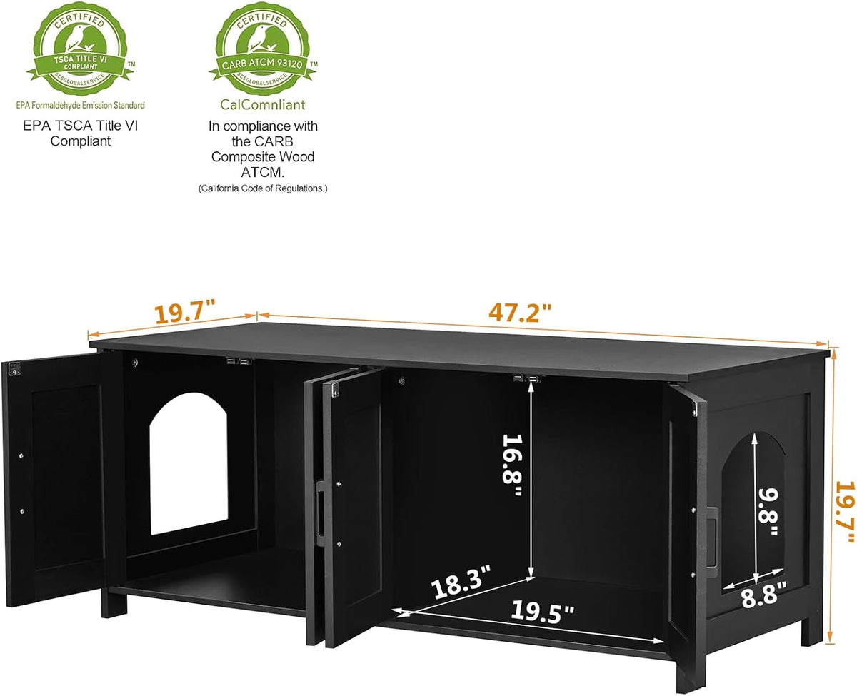 31.5" L Cat Litter Box Enclosure with Barn Door - 47.2"L / Black - image 4