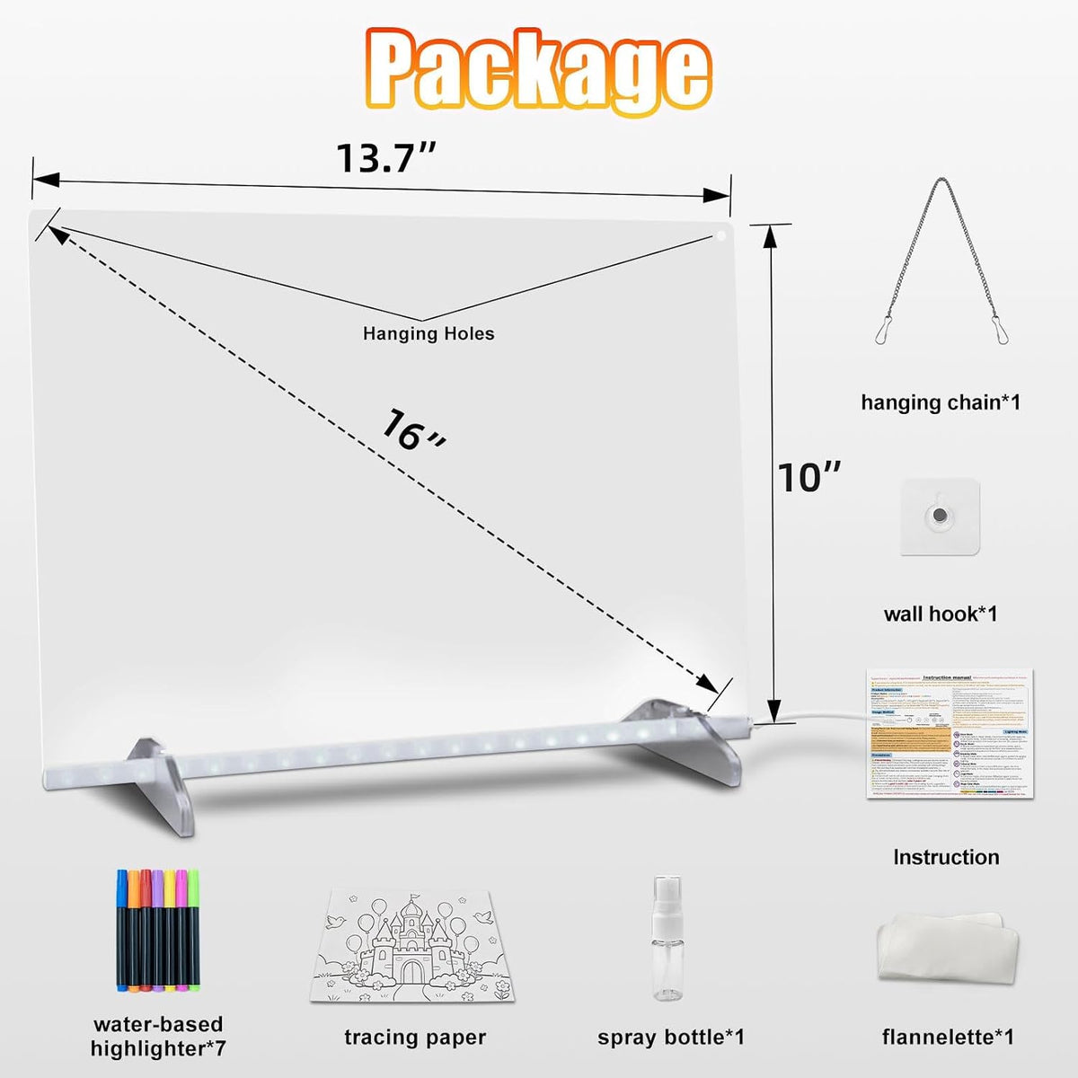 Signsxcel Led Note Board with Colors, 16''Drawing Tablet - Off White - image 2