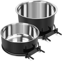 2 Pcs Stainless Steel Small Dog Crate Food Water Bowl - L (77 & 45 OZ) / Black
