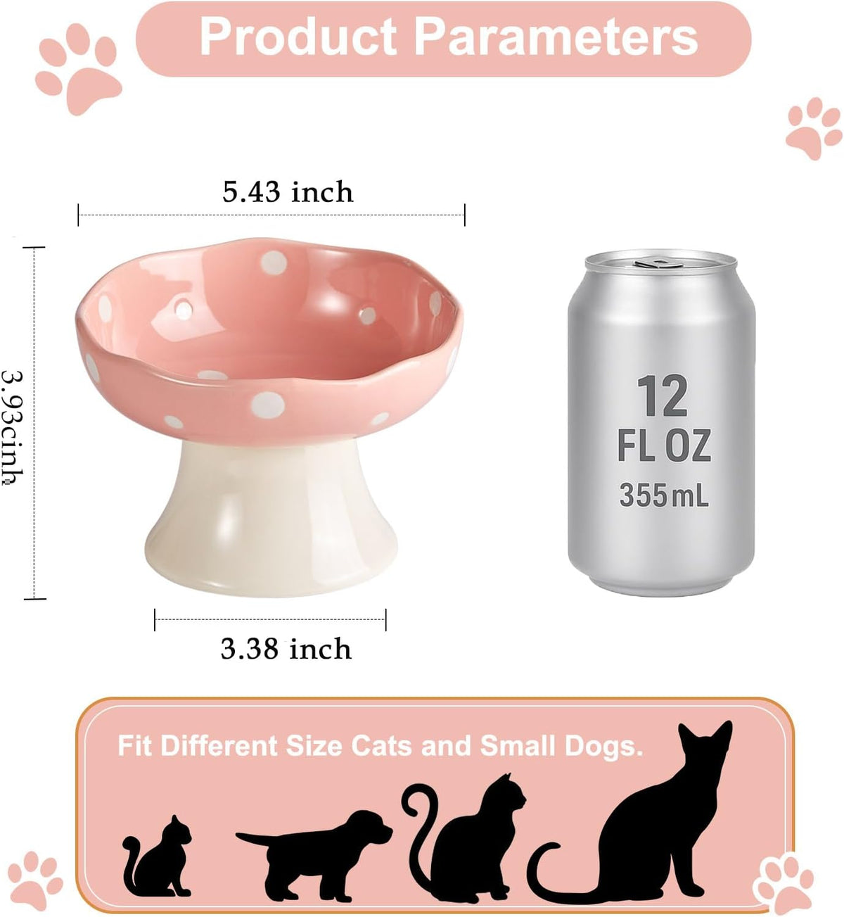 Red Mushroom Cat Bowl, Elevated Ceramic Bowl for Cats – Essentials for Cats - Pink+ Blue - image 2