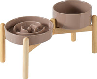 Ceramic Slow Feeder Dog Bowls - Brown Coffee / 7.3inch-A+Bowl Set