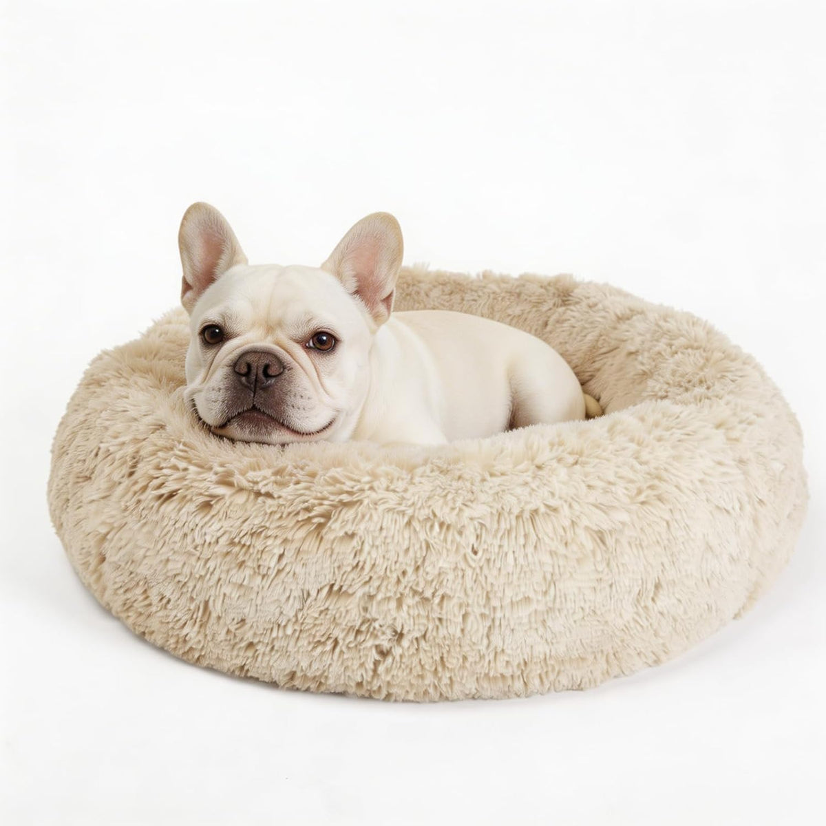 Small Calming Dogs Bed for Small Dogs Anti-Anxiety Machine Washable - Beige / 28 inches