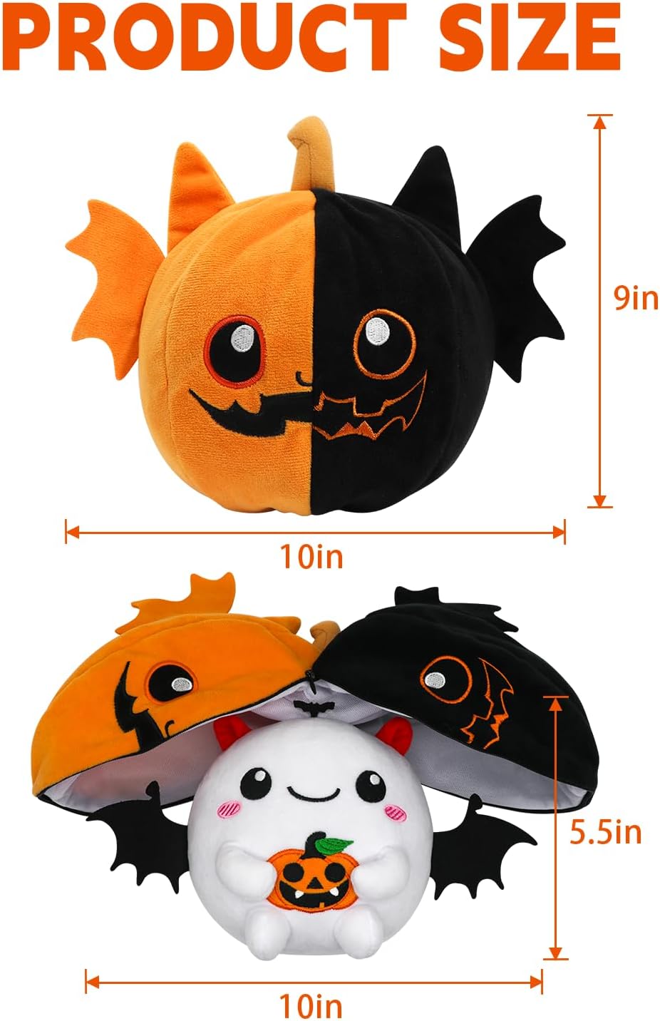 CAIYUEGG reversible Halloween plush showing bat ghost and pumpkin sides - view 8