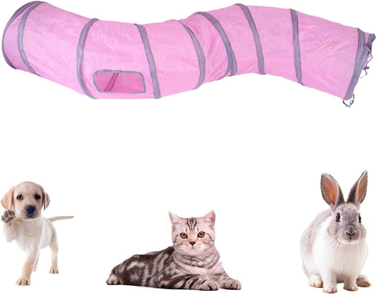 iCAGY Cat Tunnel Toys for Indoor Cats Kittens Rabbits - 47" (Shape S) / Pink - image 3