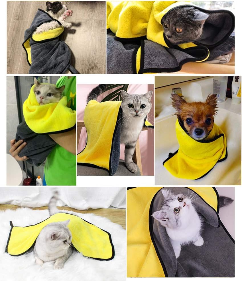 Dog Bath Towel - Super Absorbent Microfiber Dog Towel for Small Dogs and Cats, Yellow & Grey 11.8" - Small - image 2