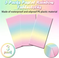 BHEYA pastel rainbow tablecloth with gradient colors on a rectangular party table - view 2