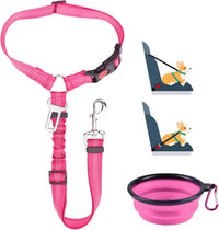 Lukovee Dog Car Seat Belt, Headrest Restraint, Headrest - A.Fluorescent Pink / ·Headrest + Clip + 1 Bowl, 1 Pc