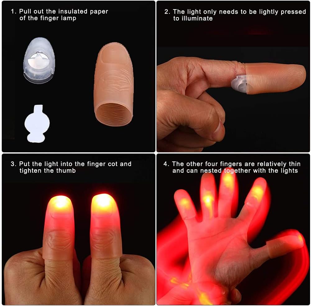 VANTIYAUS rubber light-up thumb tip magic trick lamps, 4 pieces with batteries - view 4