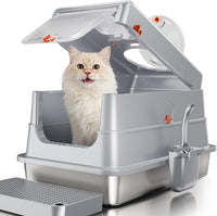 Fusblom extra large enclosed stainless steel litter box with flip-top lid and footpedal