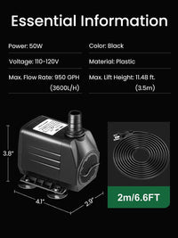GROWNEER 2 Packs 550GPH Submersible Pump 30W Ultra Quiet Fountain - 950GPH - image 3