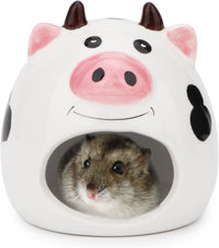 Hypeety Ceramic Hamster Hideout Decor Cool Bed Bath House - White/Cow