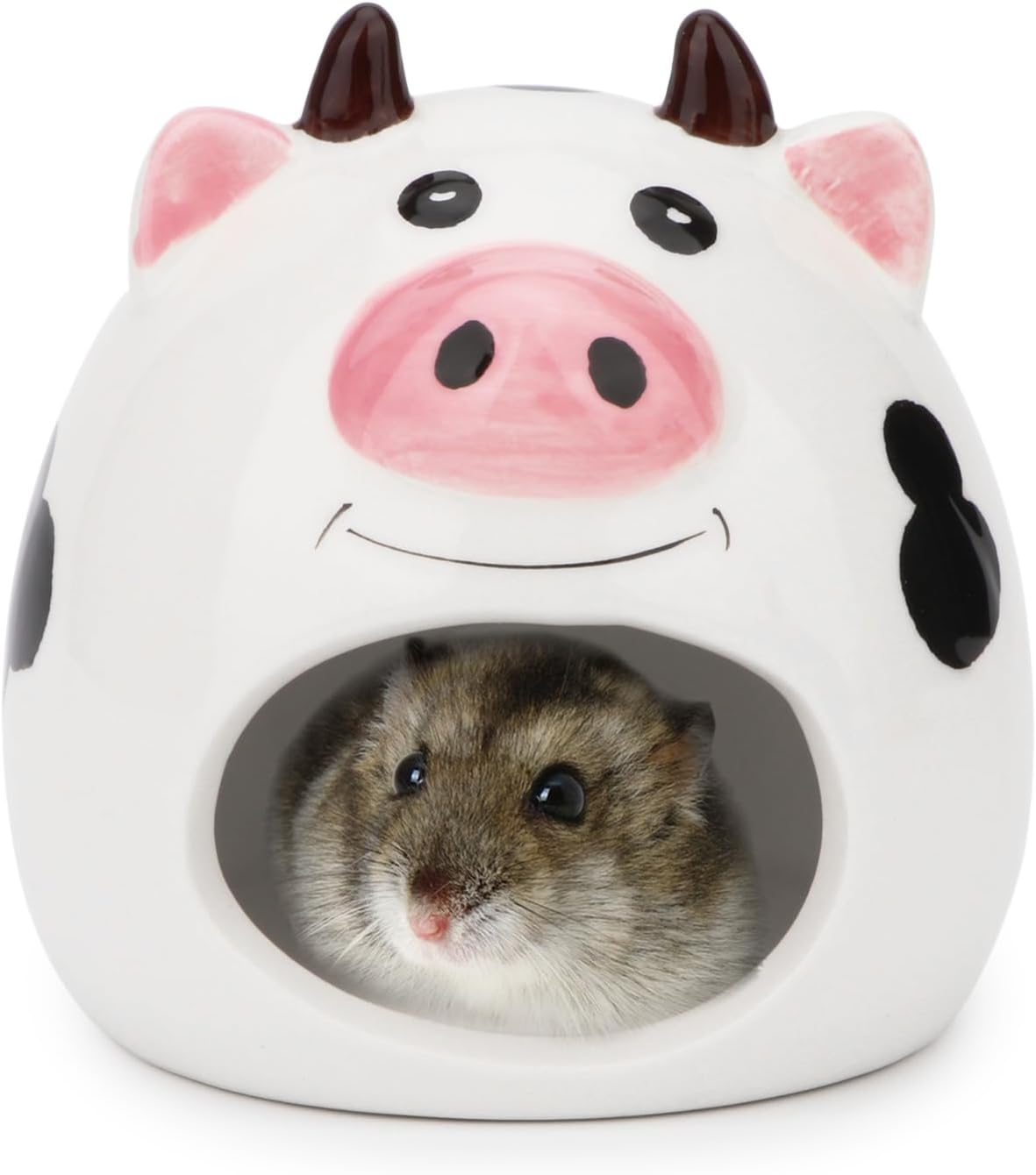Hypeety Ceramic Hamster Hideout Decor Cool Bed Bath House - White/Cow