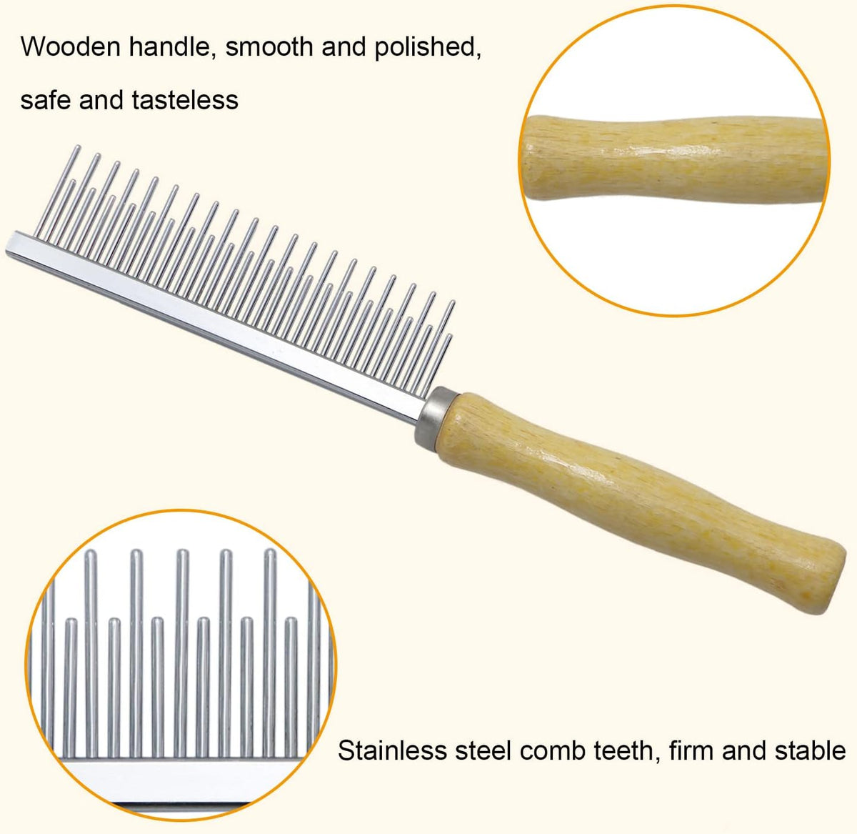 Wooden Handle Grooming Comb for Dogs Cats Pet – Essentials for Cats - Long & Short Teeth Comb - image 4
