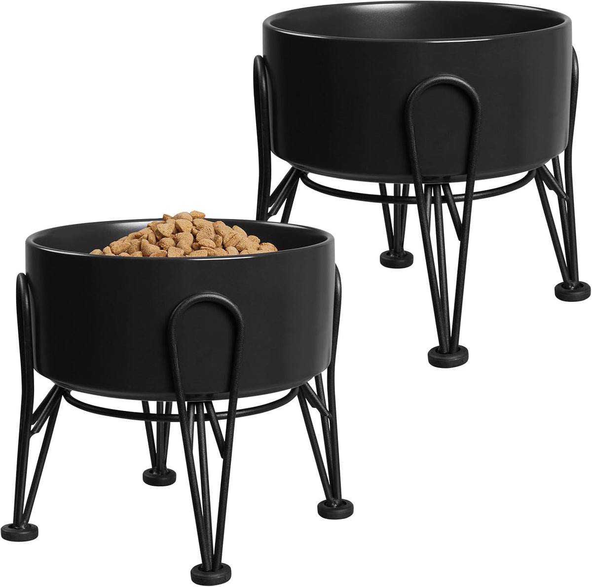 Elevated Dog Bowls, Ceramic Raised Dog Bowl Set with Anti-Slip and Non-Tip Metal Stand, 2 Pack Pet - Black / 3.6 Cups | 2 Pack | For Medium Dogs