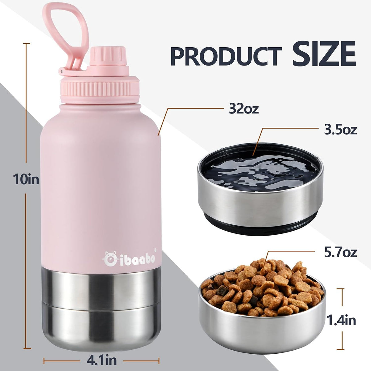 Insulated Dog Water Bottle 32oz Keep Water Cool with 2 Bowls – Essentials for Dogs - Blush Pink - image 2