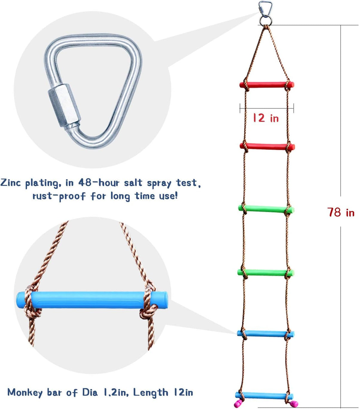 Rainbow Craft 6.6FT Ninja Rope Ladder, PP Material - image 3