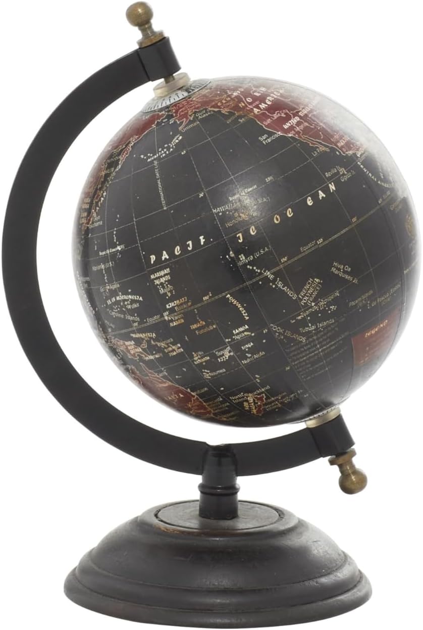 Deco 79 black mango wood decorative world globe on stand with Old-World-style map and bronze axis - view 2