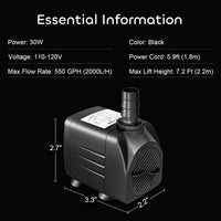 GROWNEER 550GPH Submersible Pump 30W Fountain Aquarium Water Pump – Essentials for Fish - 550 GPH - image 3