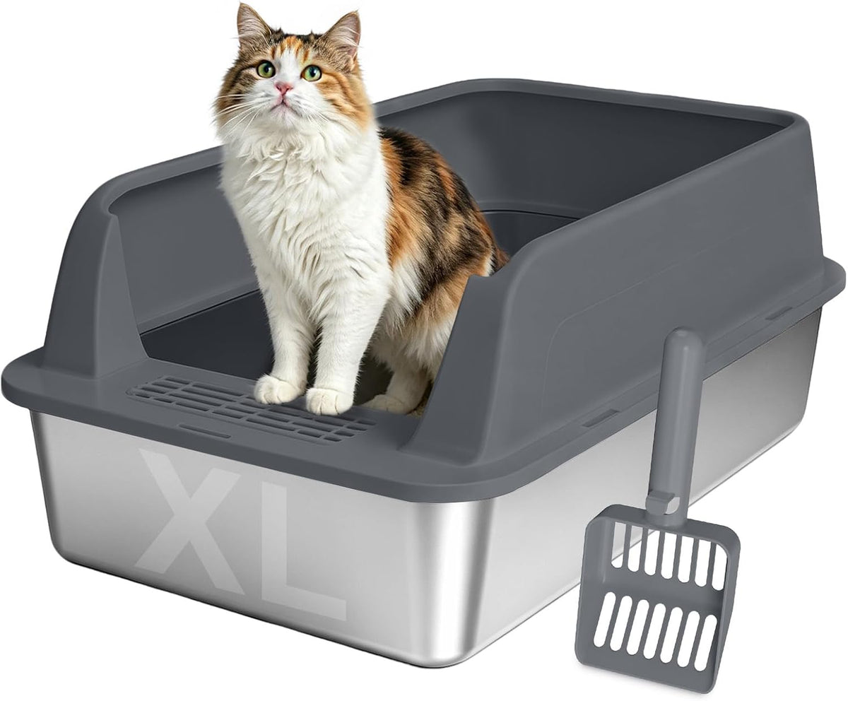 AIPERRO Stainless Steel Litter Box with Lid - Dark Grey / X-Large