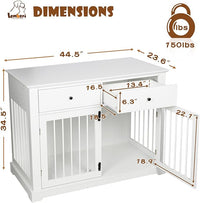LEMBERI 44 Inch Large Dog Crate Furniture, Wooden Dog Kennel End Table with Storage Drawers, Decorative Pet Cage Dog House Indoor for Dogs