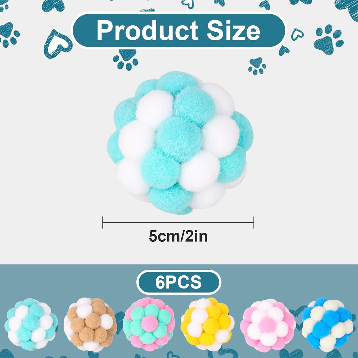 Cat Toys Balls with Bells 5cm Soft Cat Pom Poms Balls Cats 6 PCS – Essentials for Cats - image 2