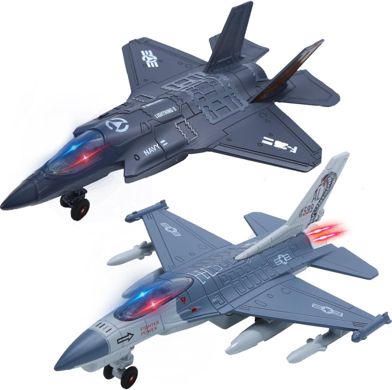 2 Diecast Fighter Jet Toys with Lights & Sounds